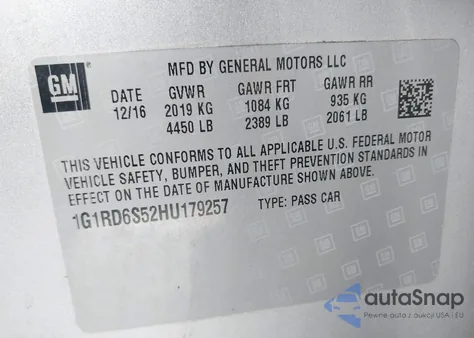 2017 Chevrolet Volt Premier from USA, damaged, VIN 1G1RD6S52HU179257